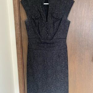 Le Chateau Black Midi Dress with Lace Detail